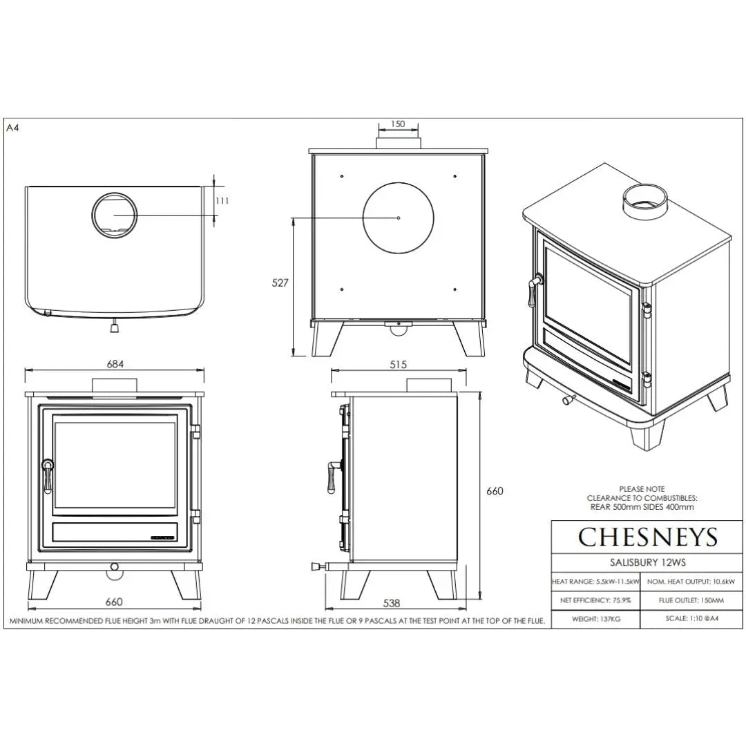 Chesneys Salisbury 12WS Series Wood Burning Stove – 10.6 kW