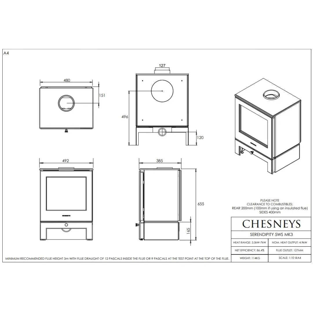 Chesneys Serendipity 5WS Wood Burning Stove – 4.9 kW