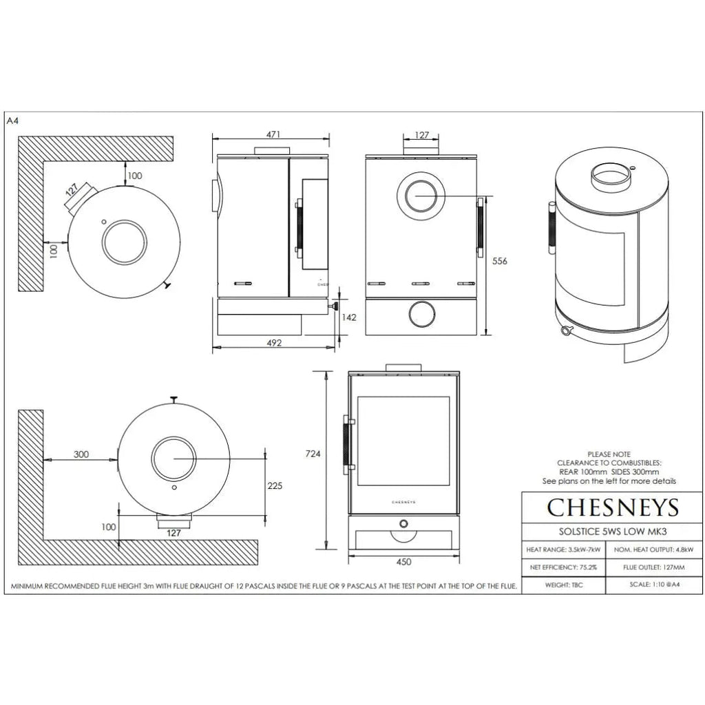 Chesneys Solstice 5WS Wood Burning Stove – 4.8 kW