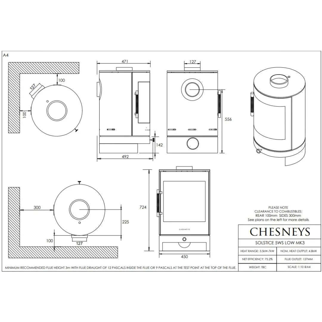 Chesneys Solstice 5WS Wood Burning Stove – 4.8 kW