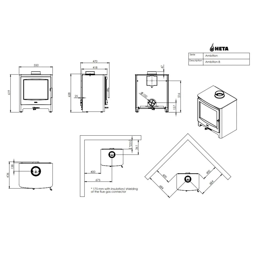 HETA Ambition 8 Wood Burning Stove - 6.5kW