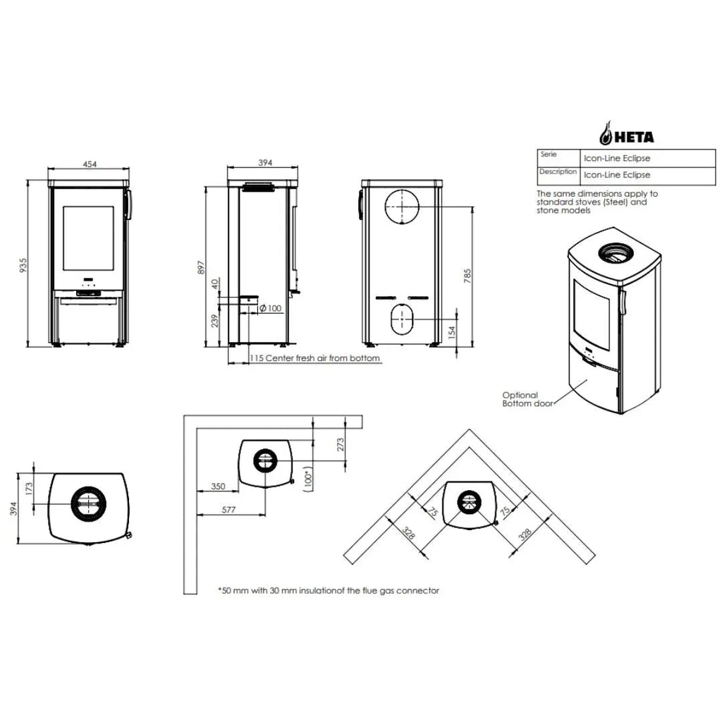 HETA Icon-Line Eclipse Wood Burning Stove - 4.9kW