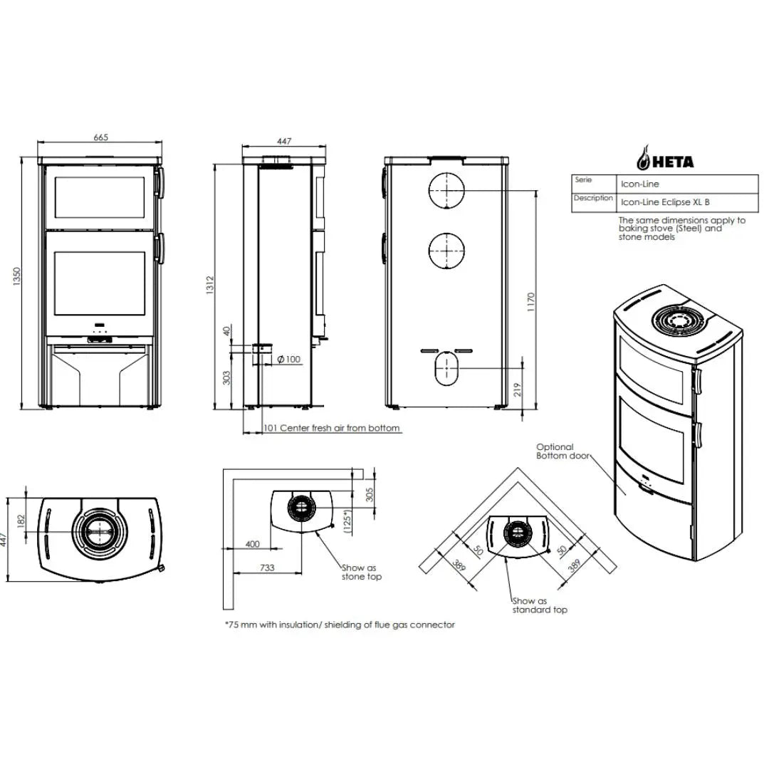 HETA Icon-Line Eclipse XL-B Wood Burning Stove - 7.1kW