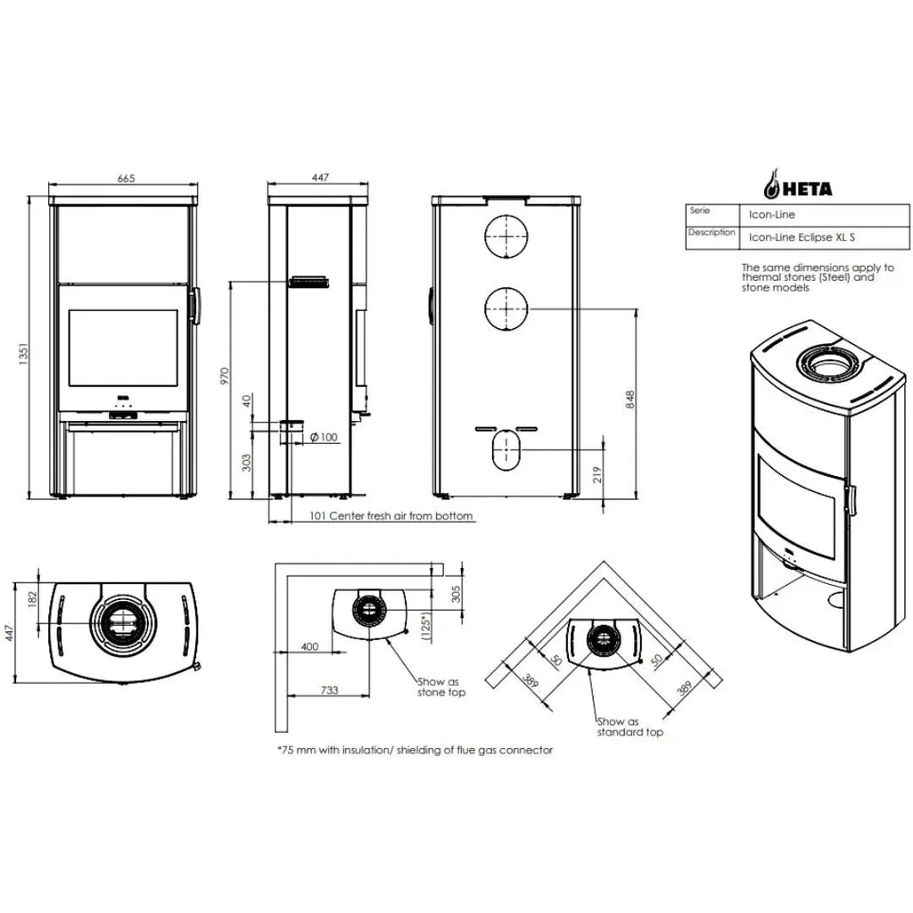 HETA Icon-Line Eclipse XL-S Wood Burning Stove - 7.1kW