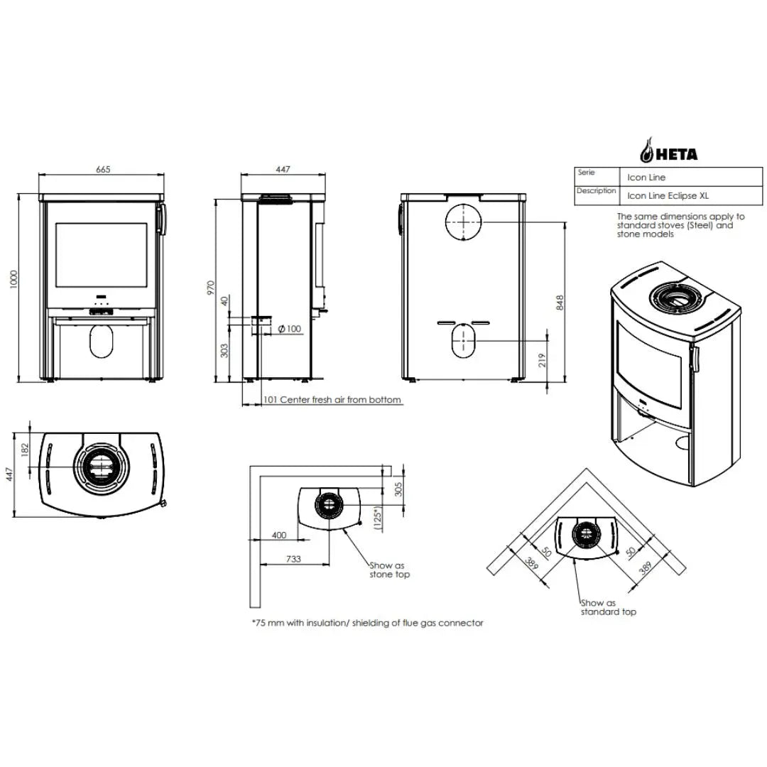HETA Icon-Line Eclipse XL Wood Burning Stove - 7.1kW