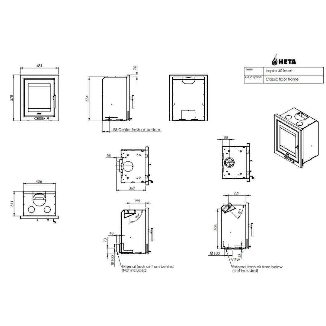 HETA Inspire 40 Insert Classic Floor Multi Fuel Stove - 4kW