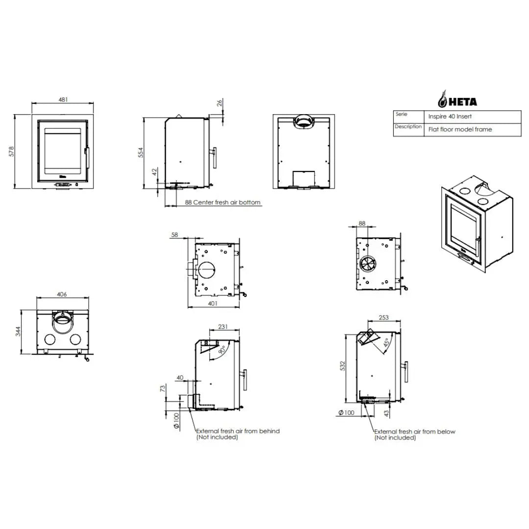 HETA Inspire 40 Insert Flat Floor Multi Fuel Stove - 4kW