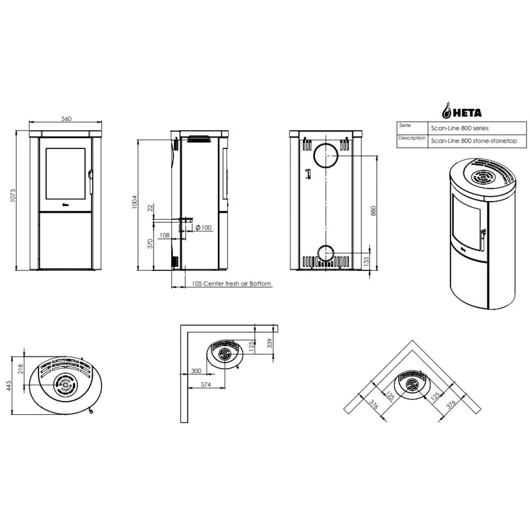 HETA Scan-Line 800 Wood Burning Stove - 6.8 kW
