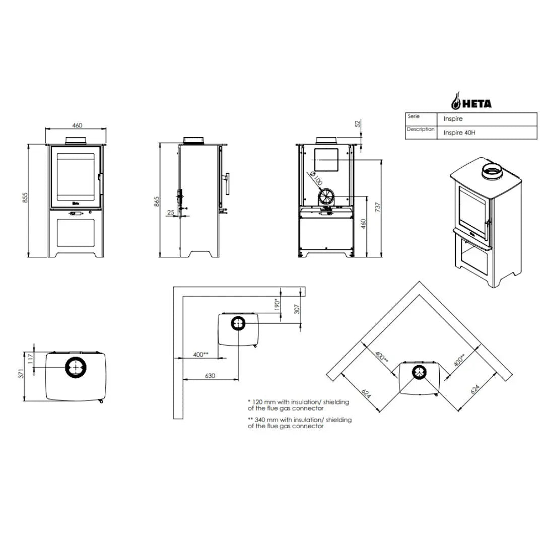 HETA Inspire 40H Log Store Stand Wood Burning Stove - 4.9kW